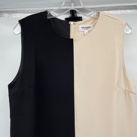 ee:some Womens Colorblock Shift Dress Sleeveless Black/Cream Size Large New - Picture 2 of 9